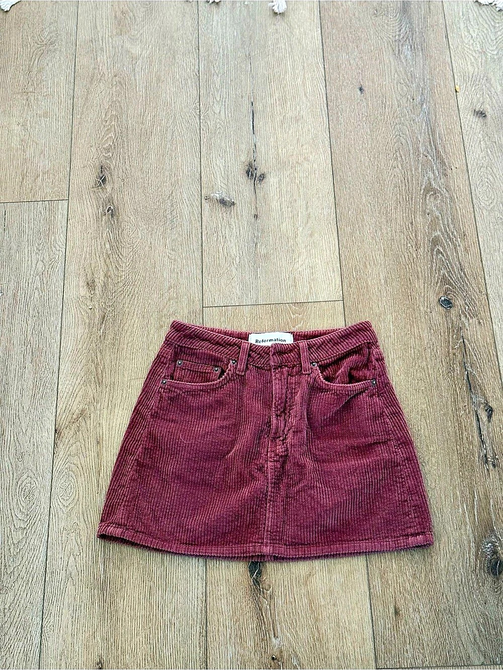 Reformation Abbey Skirt Burgundy Corduroy Mini Skirt